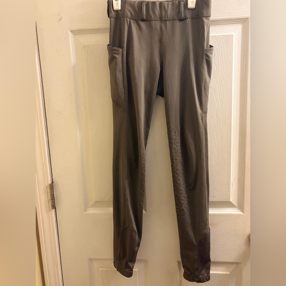 Athleisure High-Waist Leggings with Side Pockets - Olive Gray